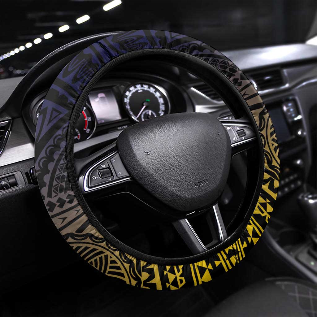 Tokelau Steering Wheel Cover National Badge Waves Style DT05 Universal Fit Yellow - Polynesian Pride