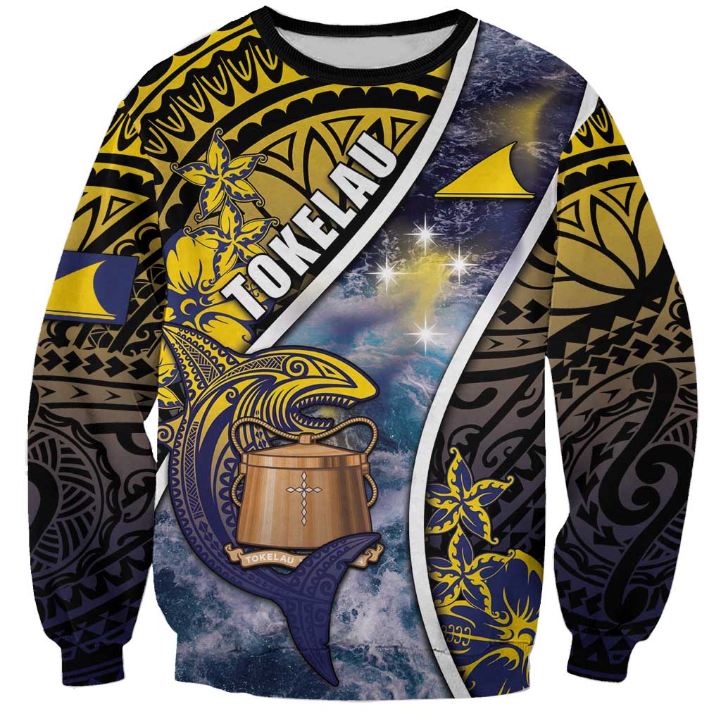 Personalised Tokelau Sweatshirt National Badge Waves Style DT05 Unisex Yellow - Polynesian Pride