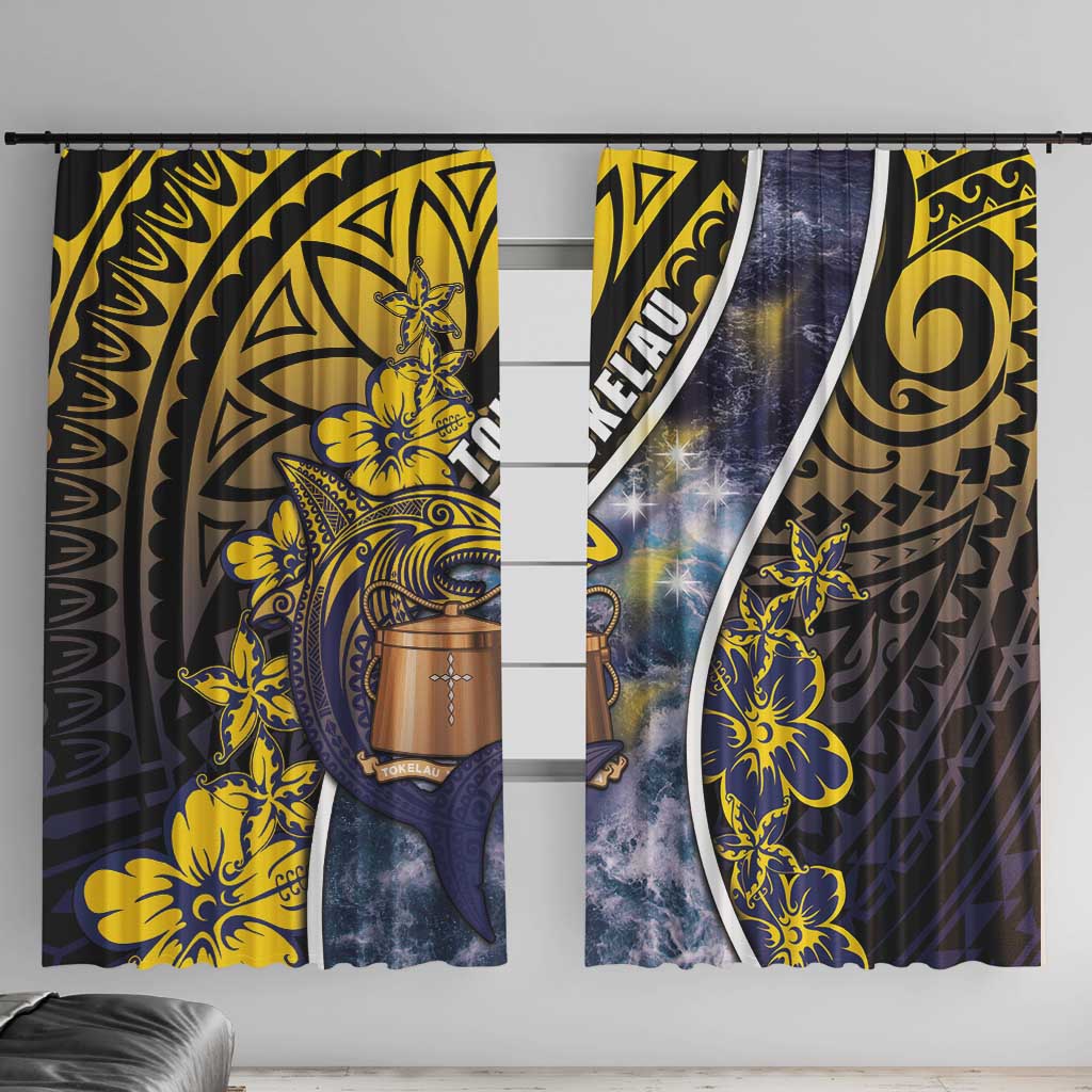 Tokelau Window Curtain National Badge Waves Style DT05 With Hooks Yellow - Polynesian Pride