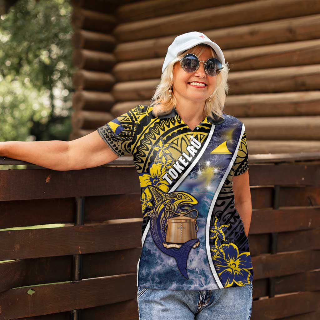 Personalised Tokelau Women Polo Shirt National Badge Waves Style
