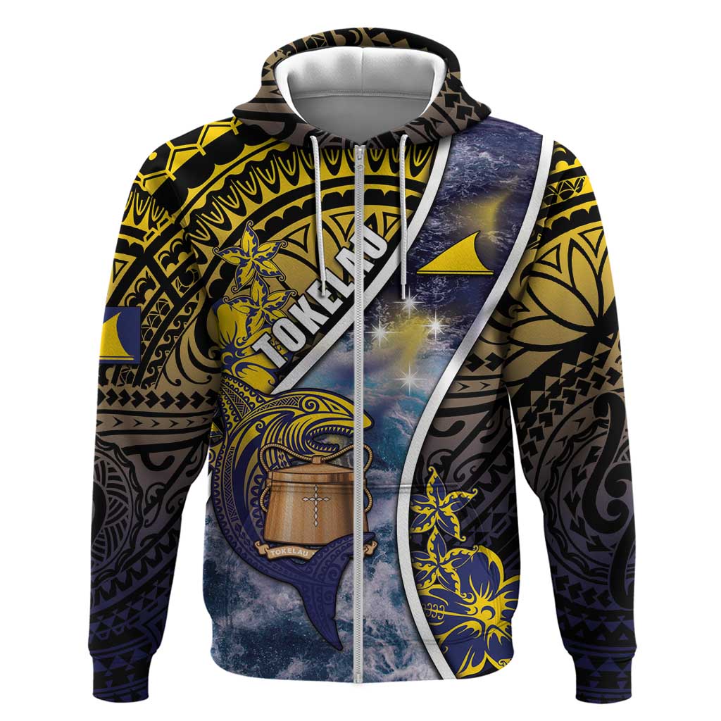 Personalised Tokelau Zip Hoodie National Badge Waves Style DT05 Zip Hoodie Yellow - Polynesian Pride