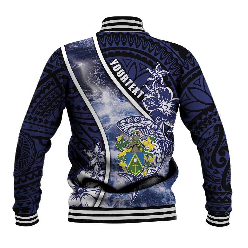 Personalised Pitcairn Islands Baseball Jacket Coat Of Arms Waves Style