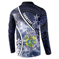 Personalised Pitcairn Islands Button Sweatshirt Coat Of Arms Waves Style