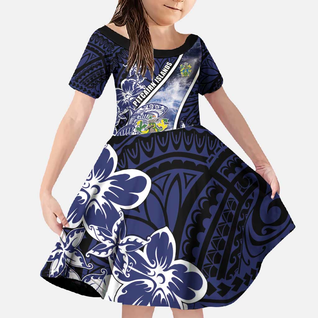 Personalised Pitcairn Islands Family Matching Long Sleeve Bodycon Dress and Hawaiian Shirt Coat Of Arms Waves Style