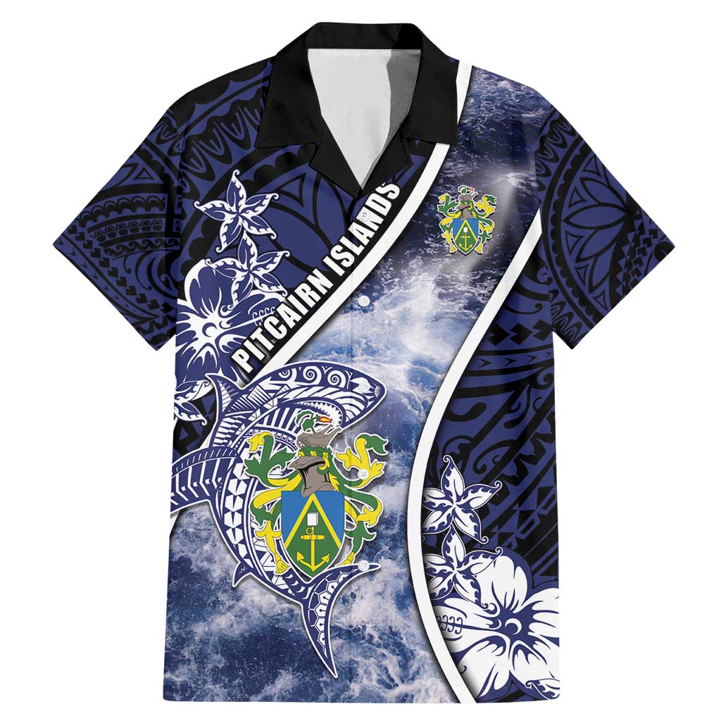Personalised Pitcairn Islands Family Matching Mermaid Dress and Hawaiian Shirt Coat Of Arms Waves Style
