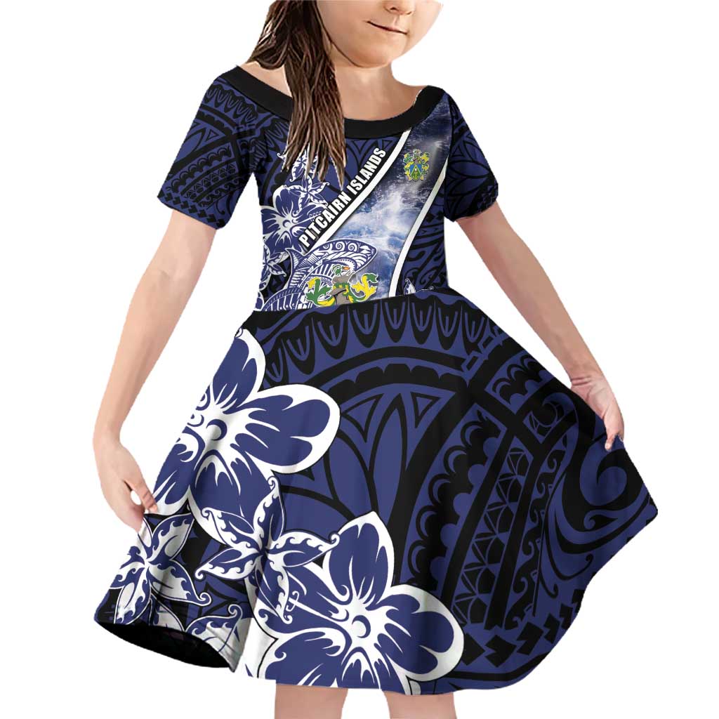 Personalised Pitcairn Islands Family Matching Off Shoulder Short Dress and Hawaiian Shirt Coat Of Arms Waves Style