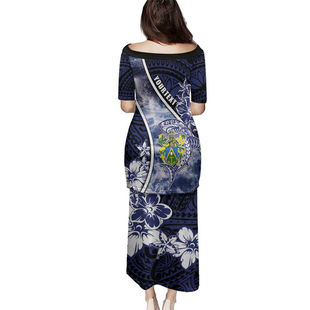 Personalised Pitcairn Islands Family Matching Puletasi and Hawaiian Shirt Coat Of Arms Waves Style