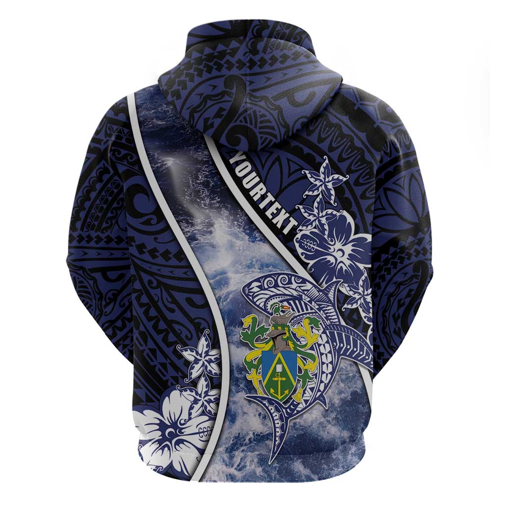 Personalised Pitcairn Islands Hoodie Coat Of Arms Waves Style