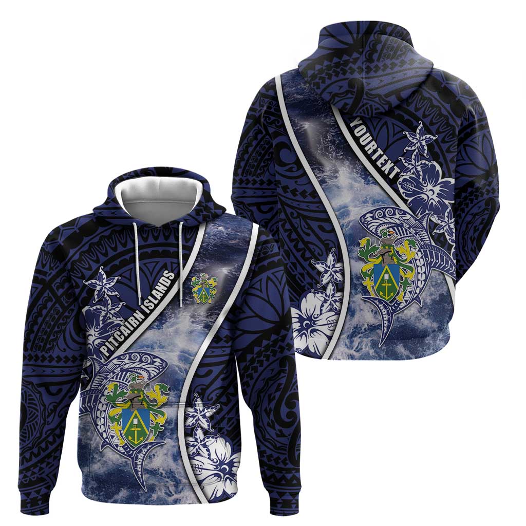 Personalised Pitcairn Islands Hoodie Coat Of Arms Waves Style