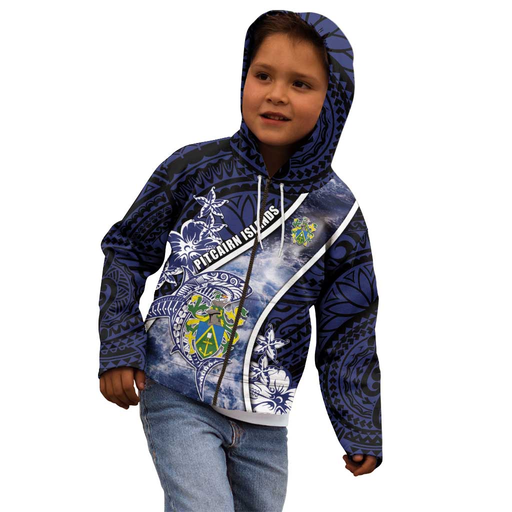 Personalised Pitcairn Islands Kid Hoodie Coat Of Arms Waves Style