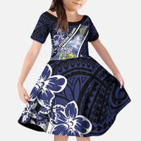 Personalised Pitcairn Islands Kid Short Sleeve Dress Coat Of Arms Waves Style