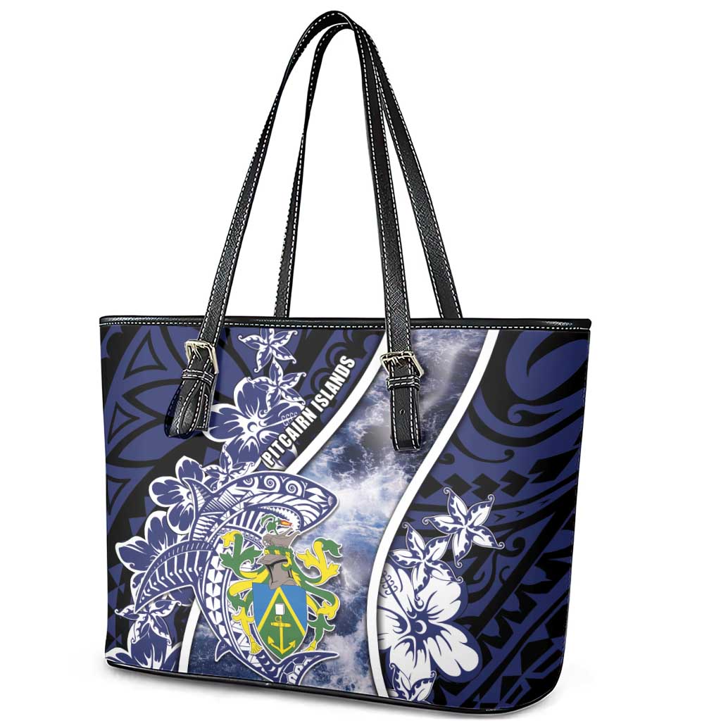 Pitcairn Islands Leather Tote Bag Coat Of Arms Waves Style