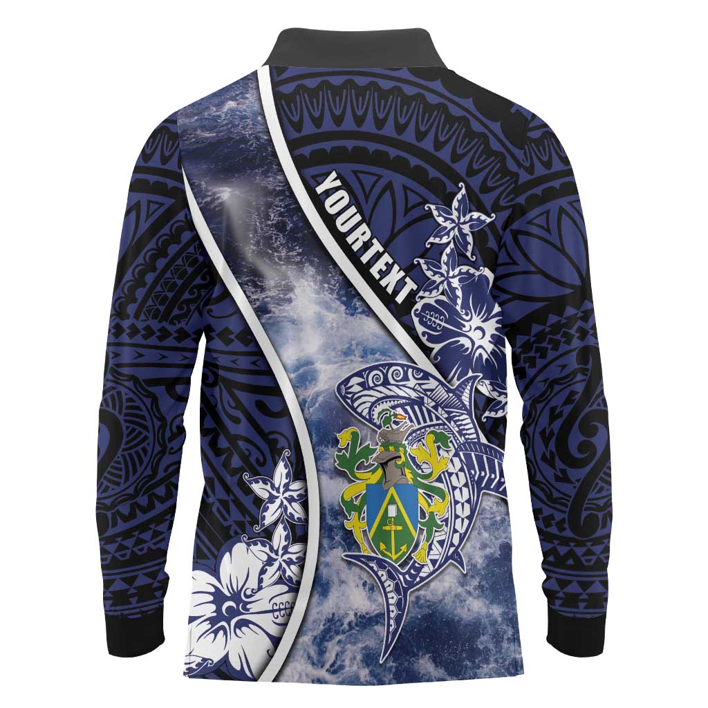 Personalised Pitcairn Islands Long Sleeve Polo Shirt Coat Of Arms Waves Style
