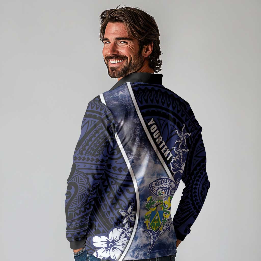 Personalised Pitcairn Islands Long Sleeve Polo Shirt Coat Of Arms Waves Style