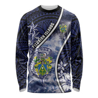 Personalised Pitcairn Islands Long Sleeve Shirt Coat Of Arms Waves Style