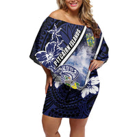 Personalised Pitcairn Islands Off Shoulder Short Dress Coat Of Arms Waves Style