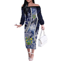 Personalised Pitcairn Islands Off The Shoulder Long Sleeve Dress Coat Of Arms Waves Style
