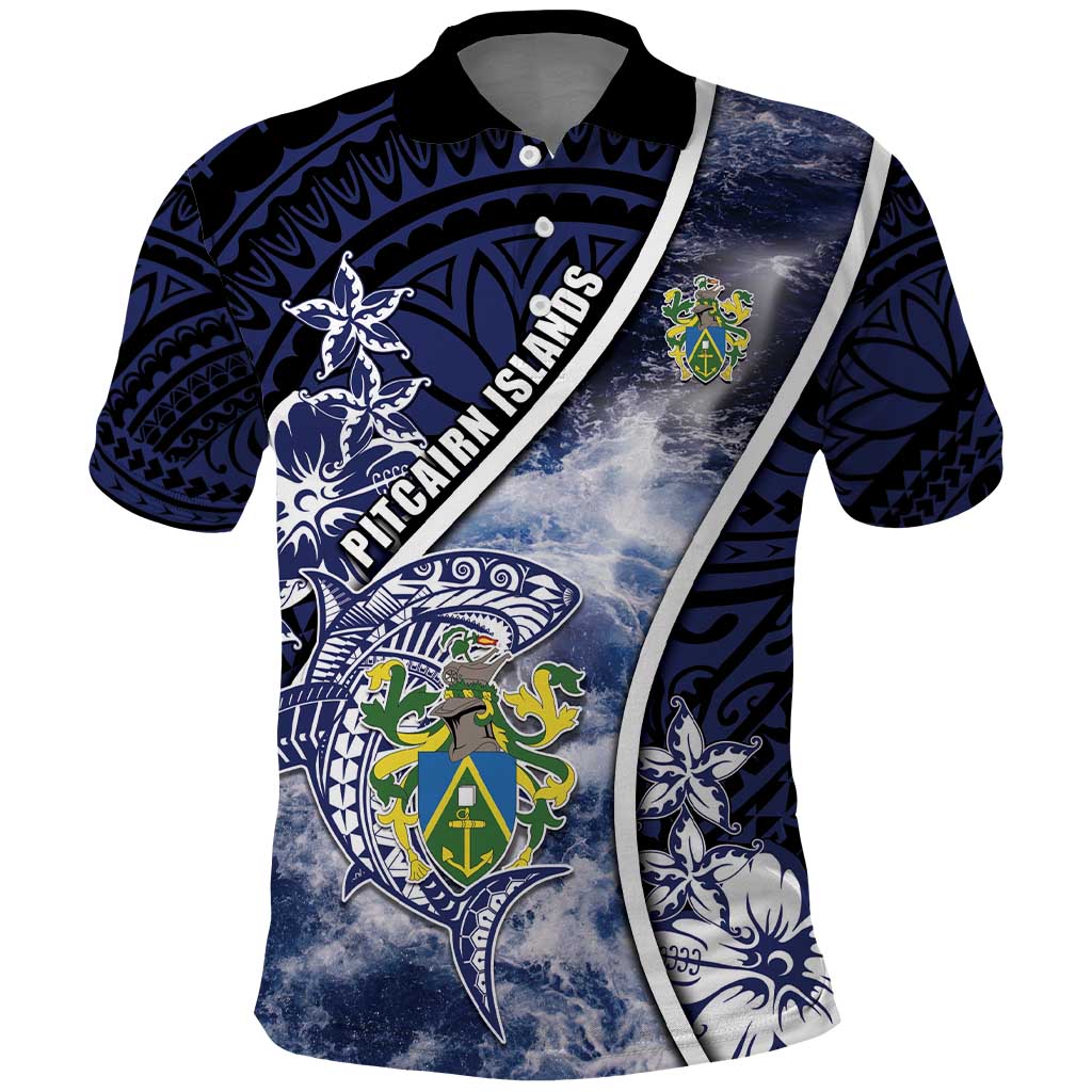Personalised Pitcairn Islands Polo Shirt Coat Of Arms Waves Style