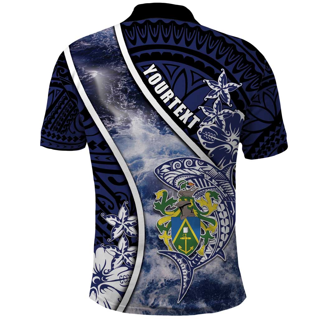 Personalised Pitcairn Islands Polo Shirt Coat Of Arms Waves Style