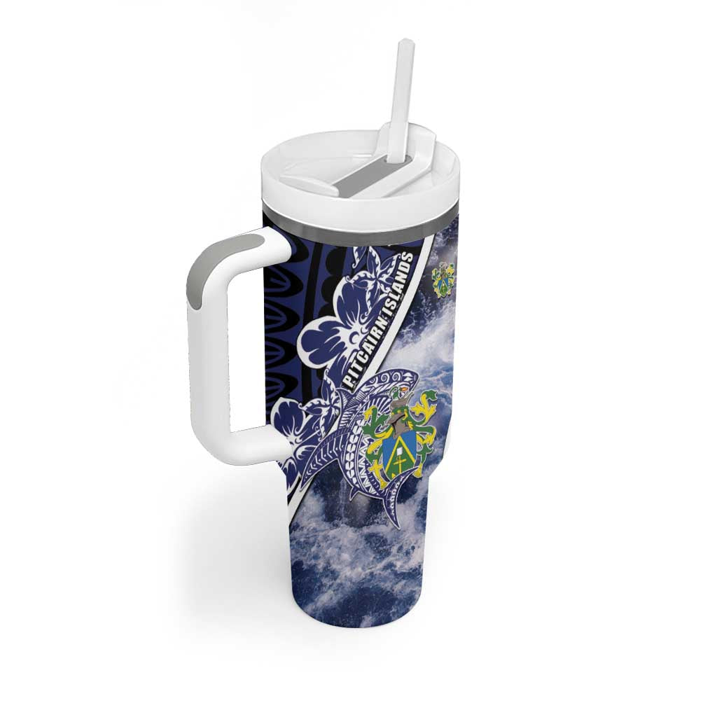 Personalised Pitcairn Islands Tumbler With Handle Coat Of Arms Waves Style