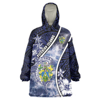 Personalised Pitcairn Islands Wearable Blanket Hoodie Coat Of Arms Waves Style