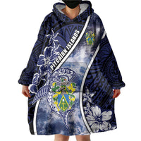 Personalised Pitcairn Islands Wearable Blanket Hoodie Coat Of Arms Waves Style