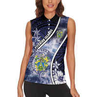 Personalised Pitcairn Islands Women Sleeveless Polo Shirt Coat Of Arms Waves Style