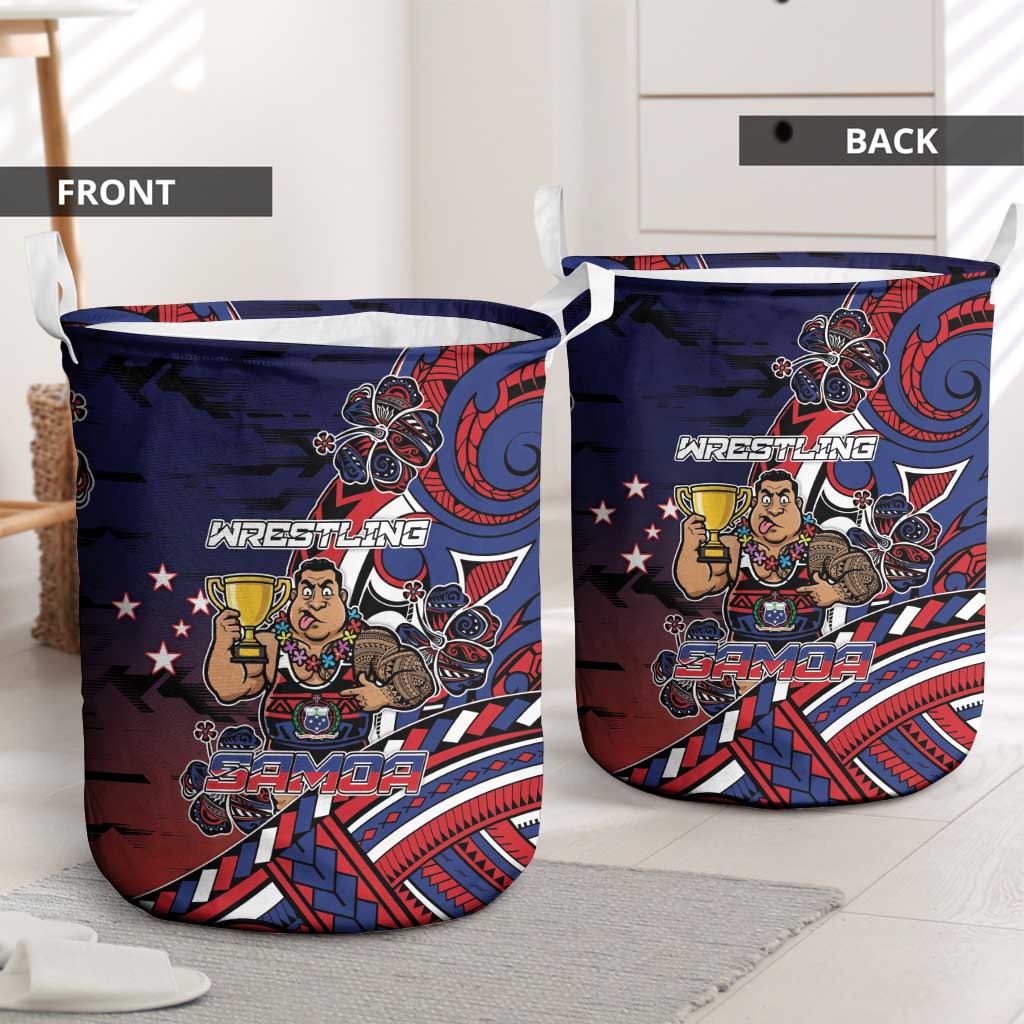Samoa Wrestling Laundry Basket Polynesian Warrior Funny Style - Polynesian Pride