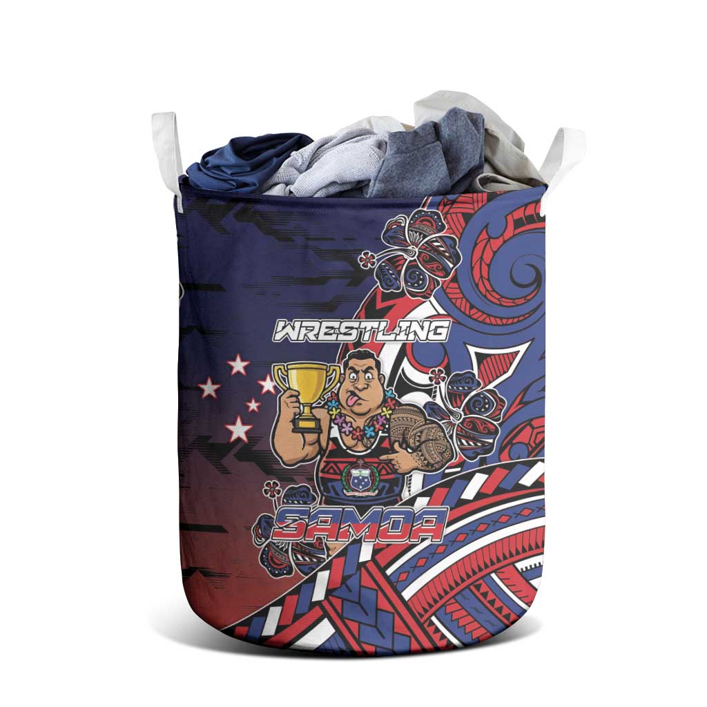 Samoa Wrestling Laundry Basket Polynesian Warrior Funny Style - Polynesian Pride