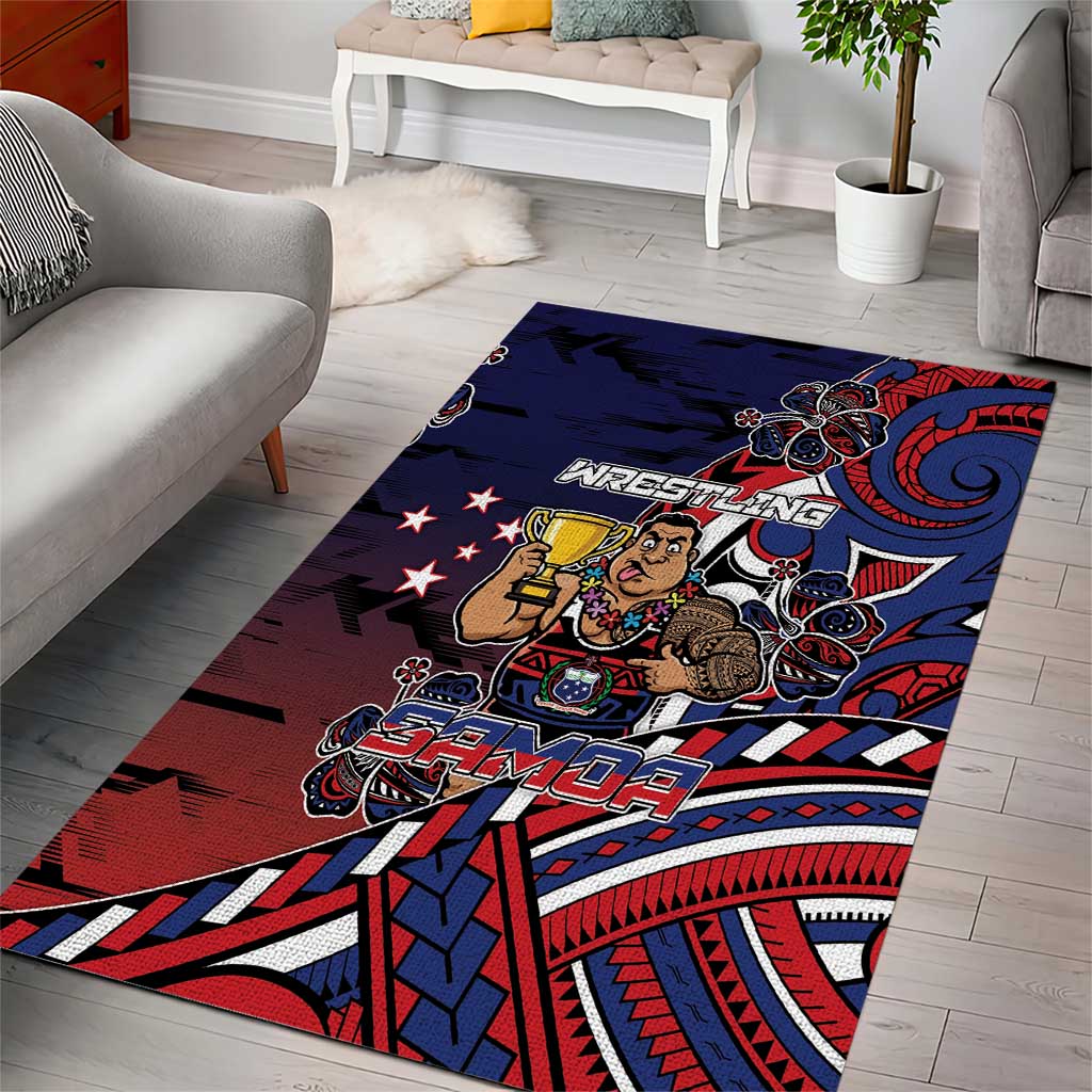 Samoa Wrestling Area Rug Polynesian Warrior Funny Style - Polynesian Pride