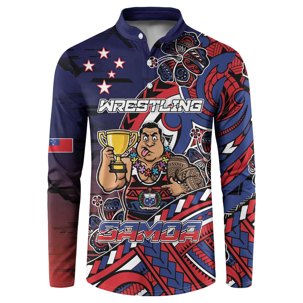 Personalised Samoa Wrestling Button Sweatshirt Polynesian Warrior Funny Style - Polynesian Pride