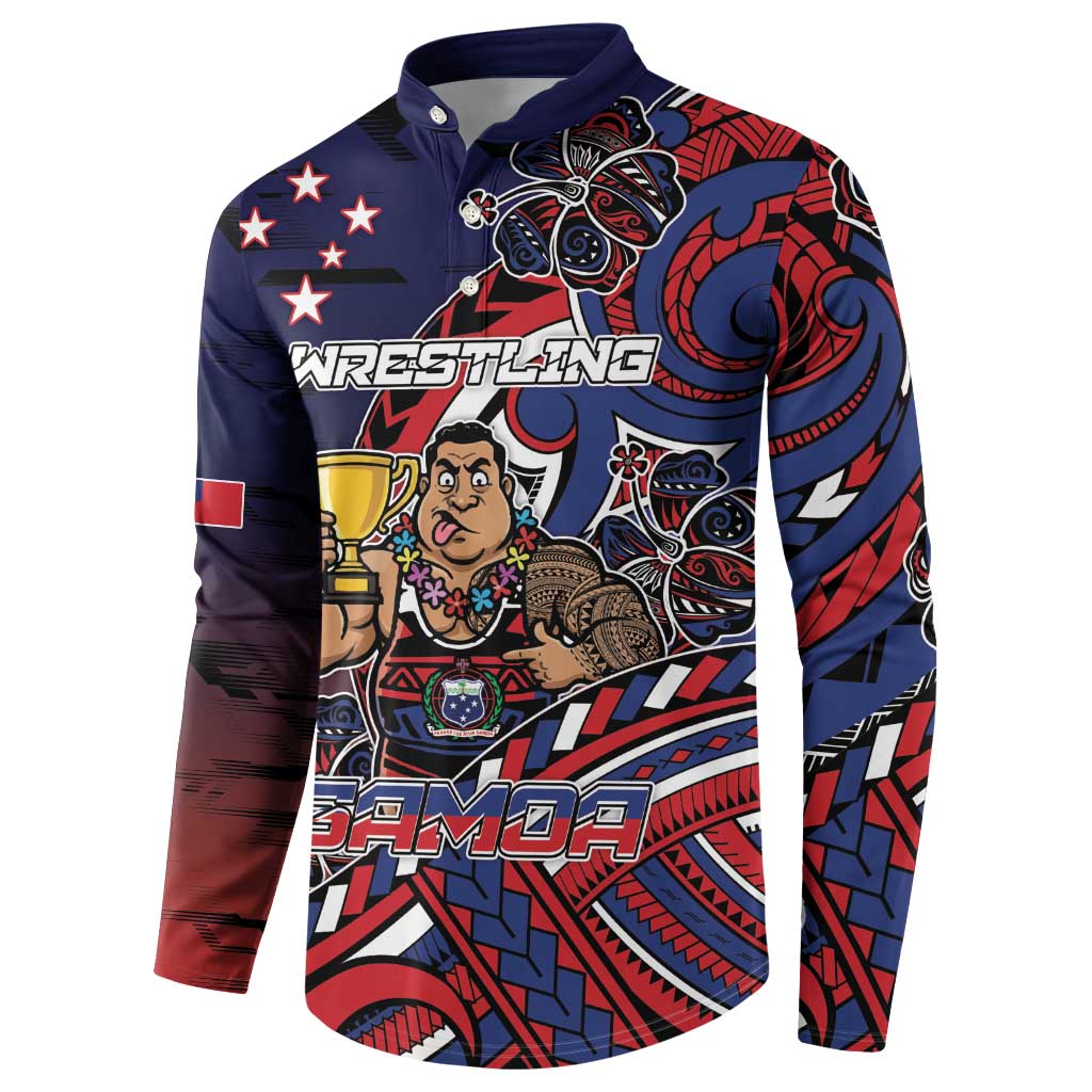 Personalised Samoa Wrestling Button Sweatshirt Polynesian Warrior Funny Style - Polynesian Pride