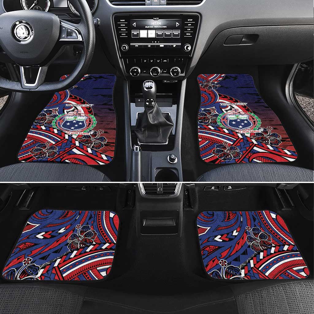 Personalised Samoa Wrestling Car Mats Polynesian Warrior Funny Style DT05 Set 4pcs Navy - Polynesian Pride