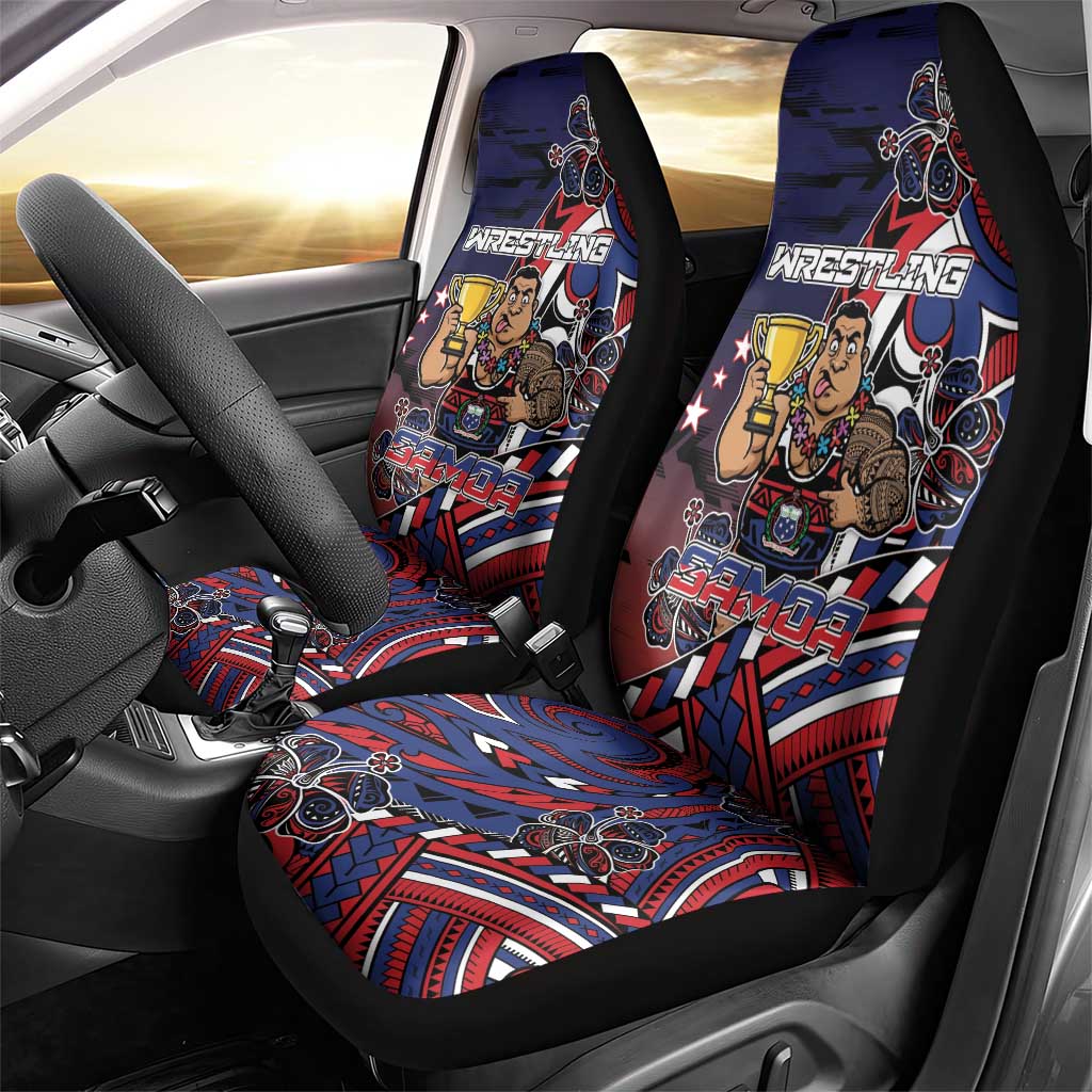 Samoa Wrestling Car Seat Cover Polynesian Warrior Funny Style - Polynesian Pride