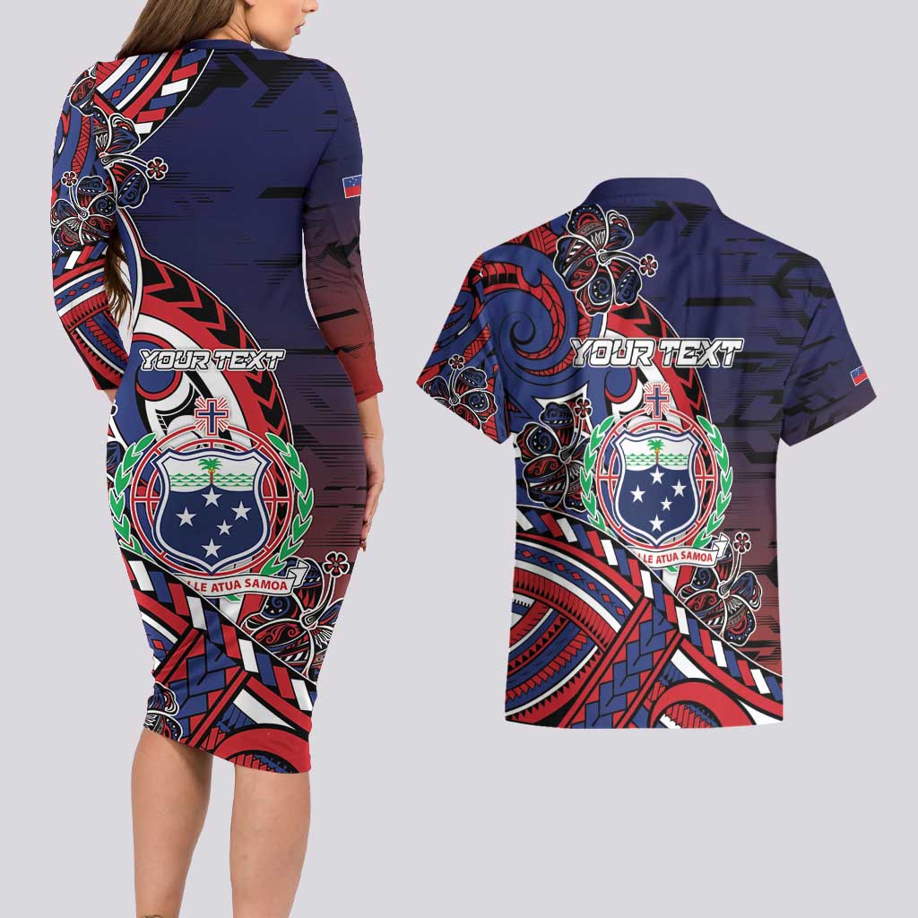 Personalised Samoa Wrestling Couples Matching Long Sleeve Bodycon Dress and Hawaiian Shirt Polynesian Warrior Funny Style - Polynesian Pride