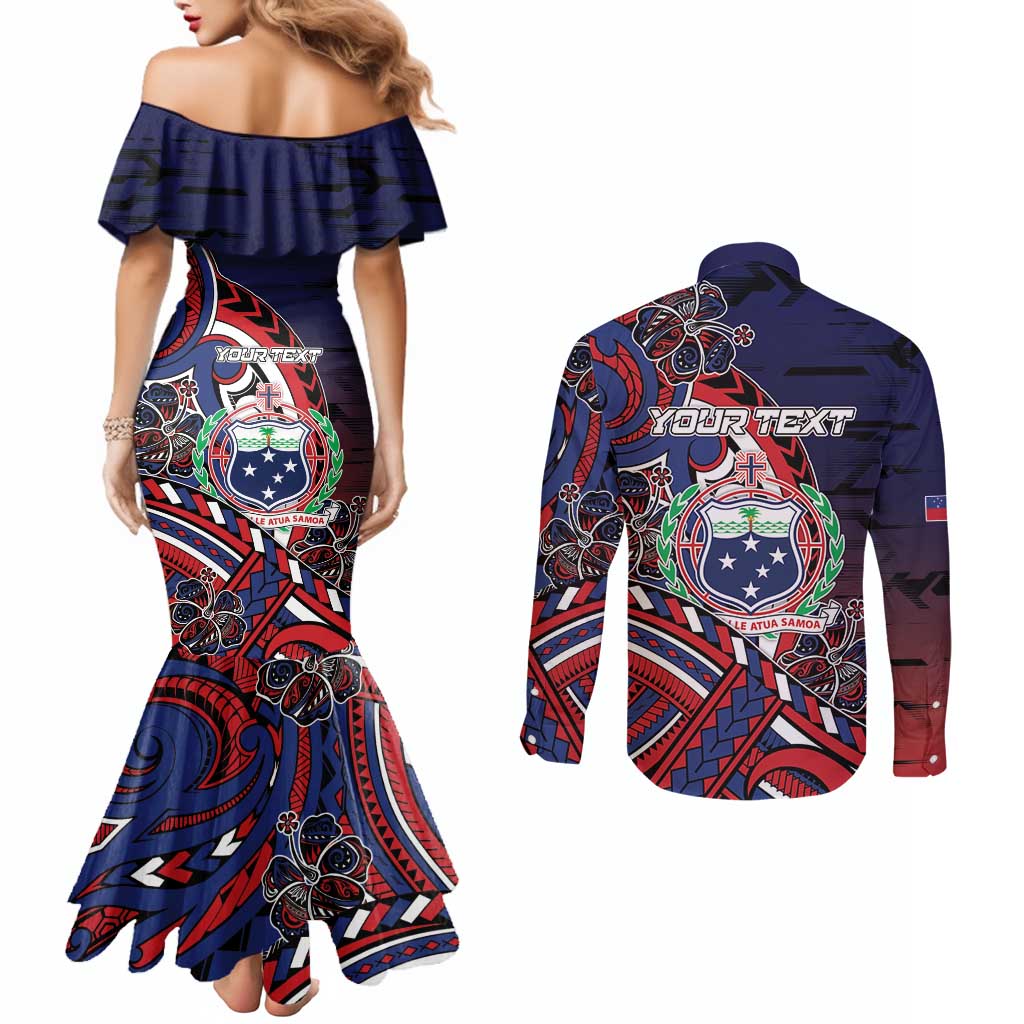 Personalised Samoa Wrestling Couples Matching Mermaid Dress and Long Sleeve Button Shirt Polynesian Warrior Funny Style - Polynesian Pride