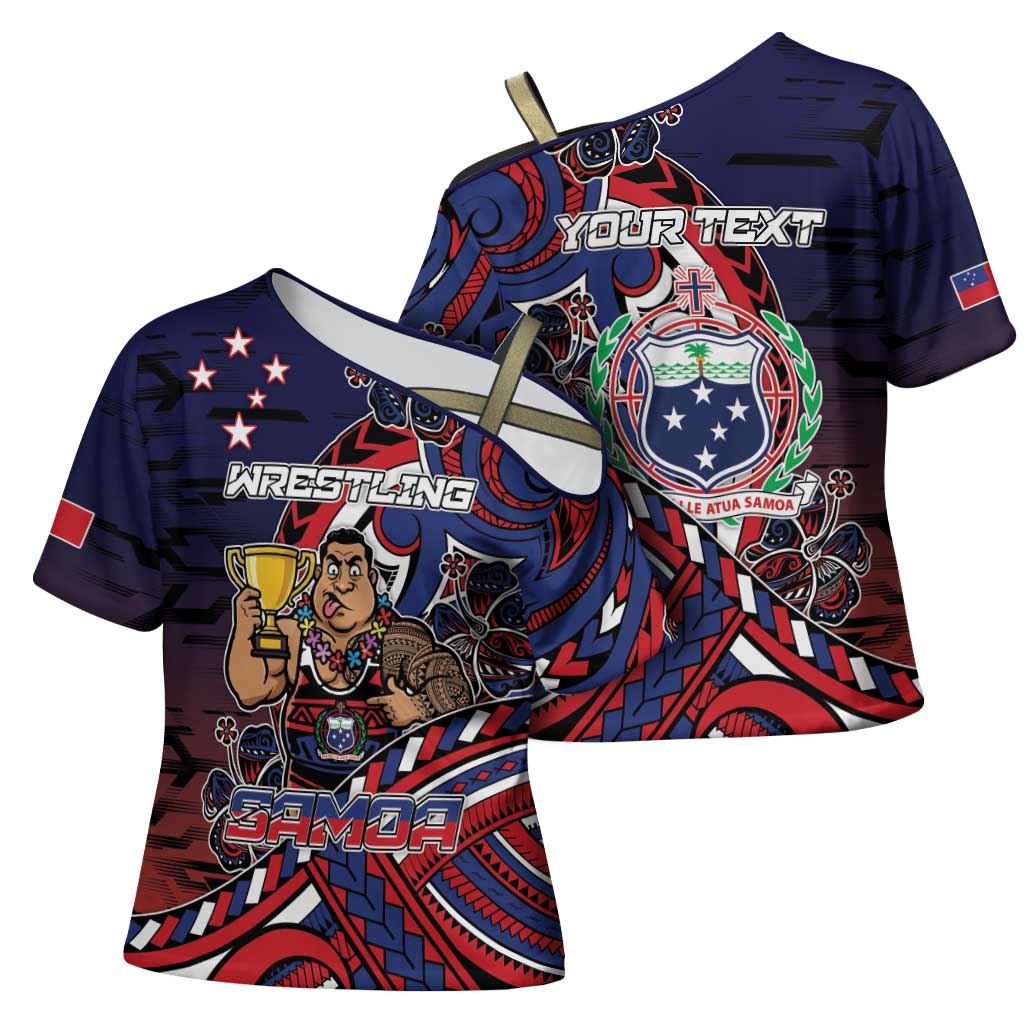 Personalised Samoa Wrestling Cross Shoulder Shirt Polynesian Warrior Funny Style - Polynesian Pride