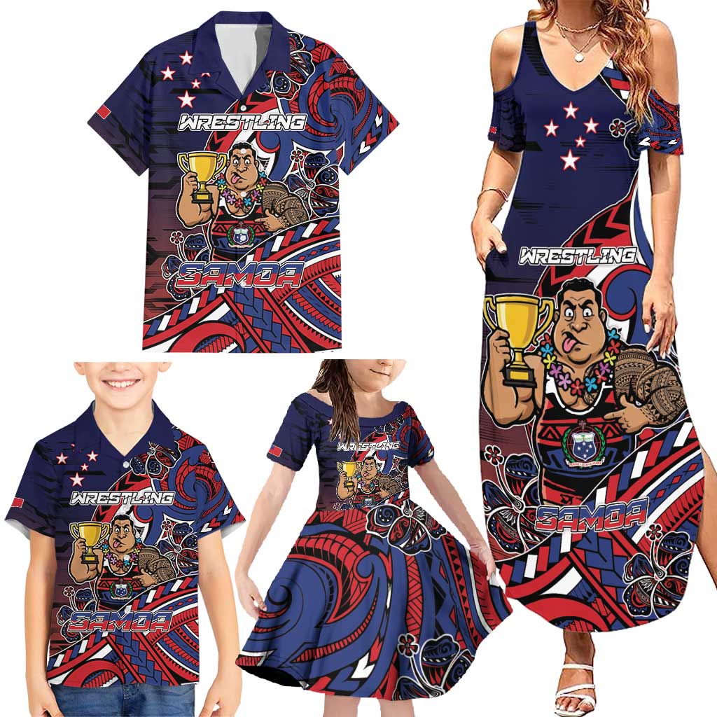 Personalised Samoa Wrestling Family Matching Summer Maxi Dress and Hawaiian Shirt Polynesian Warrior Funny Style - Polynesian Pride