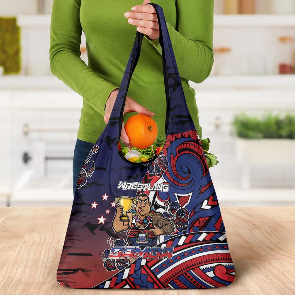Samoa Wrestling Grocery Bag Polynesian Warrior Funny Style - Polynesian Pride