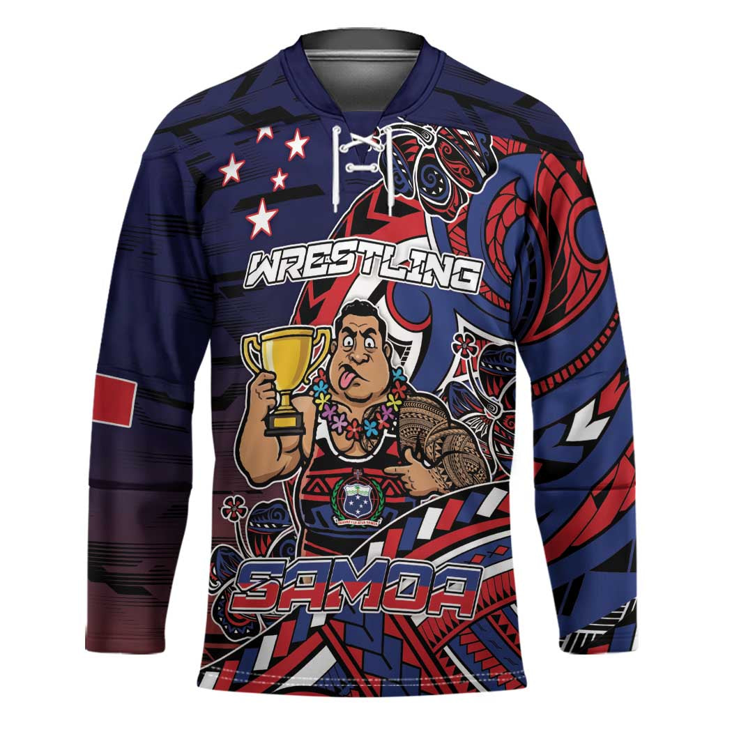 Personalised Samoa Wrestling Hockey Jersey Polynesian Warrior Funny Style DT05 Unisex Navy - Polynesian Pride