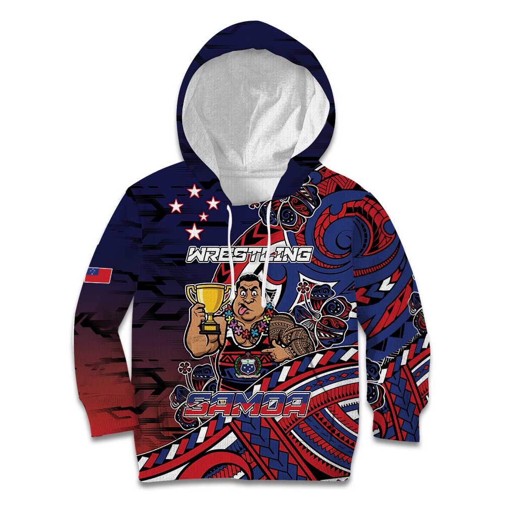 Personalised Samoa Wrestling Kid Hoodie Polynesian Warrior Funny Style DT05 Hoodie Navy - Polynesian Pride