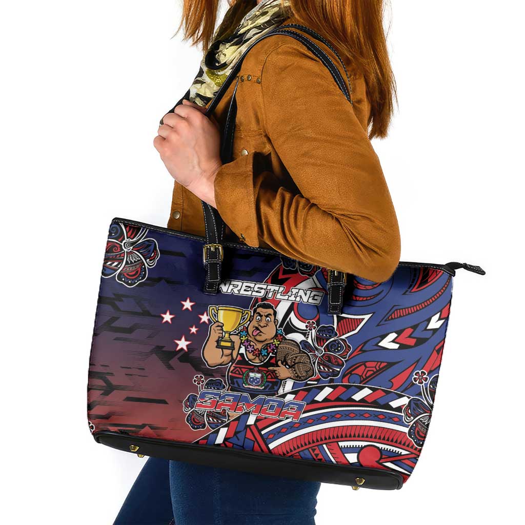 Samoa Wrestling Leather Tote Bag Polynesian Warrior Funny Style DT05 Navy - Polynesian Pride