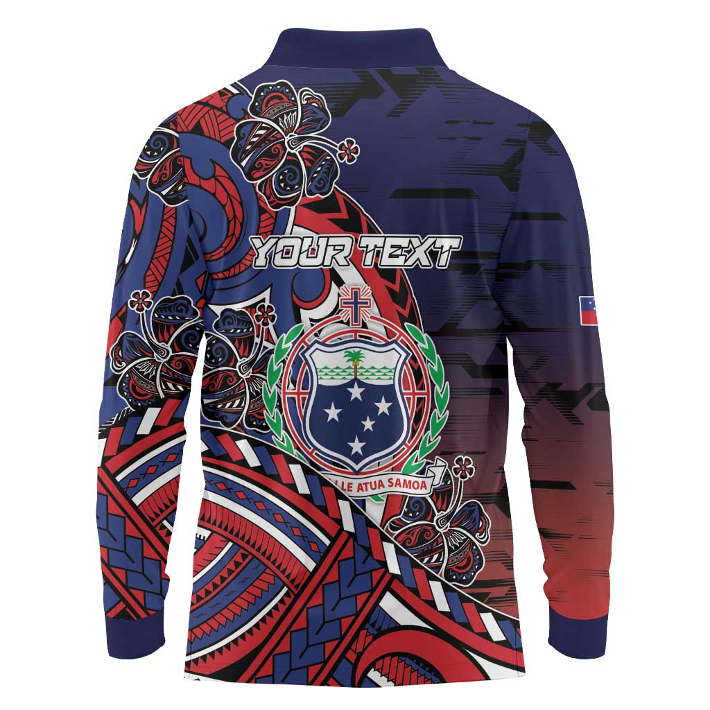 Personalised Samoa Wrestling Long Sleeve Polo Shirt Polynesian Warrior Funny Style - Polynesian Pride