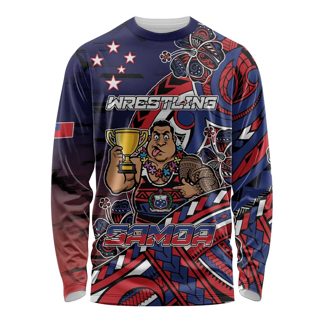 Personalised Samoa Wrestling Long Sleeve Shirt Polynesian Warrior Funny Style - Polynesian Pride