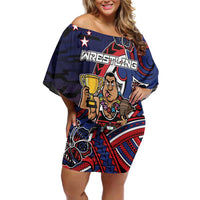 Personalised Samoa Wrestling Off Shoulder Short Dress Polynesian Warrior Funny Style - Polynesian Pride
