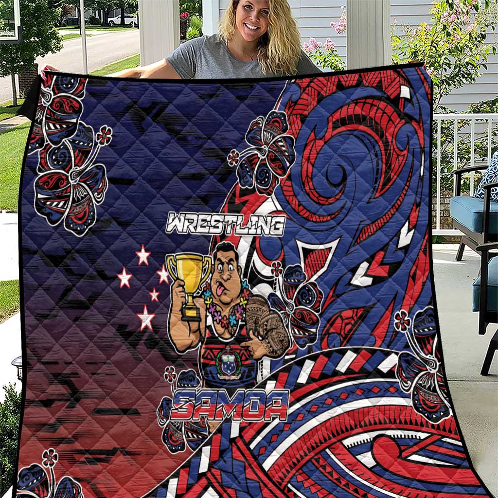 Samoa Wrestling Quilt Polynesian Warrior Funny Style DT05 Navy - Polynesian Pride
