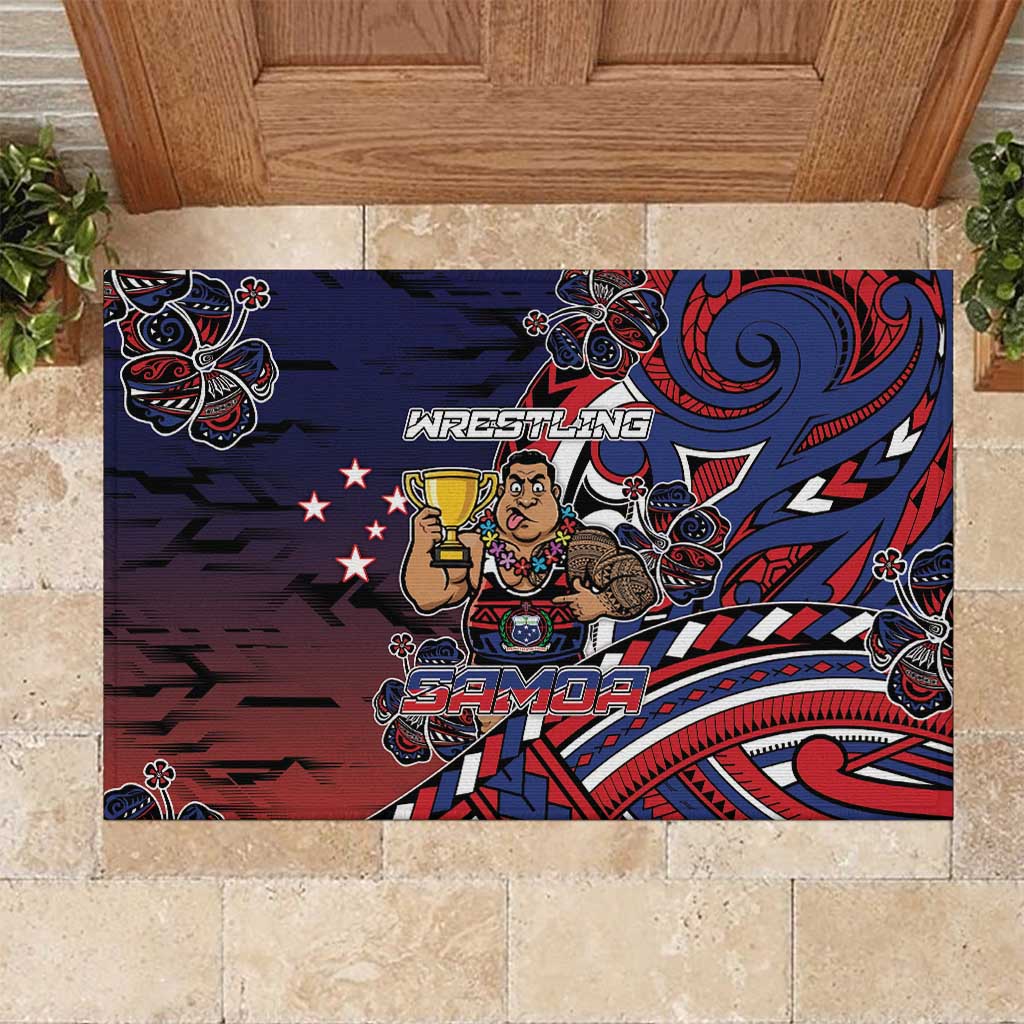 Samoa Wrestling Rubber Doormat Polynesian Warrior Funny Style - Polynesian Pride