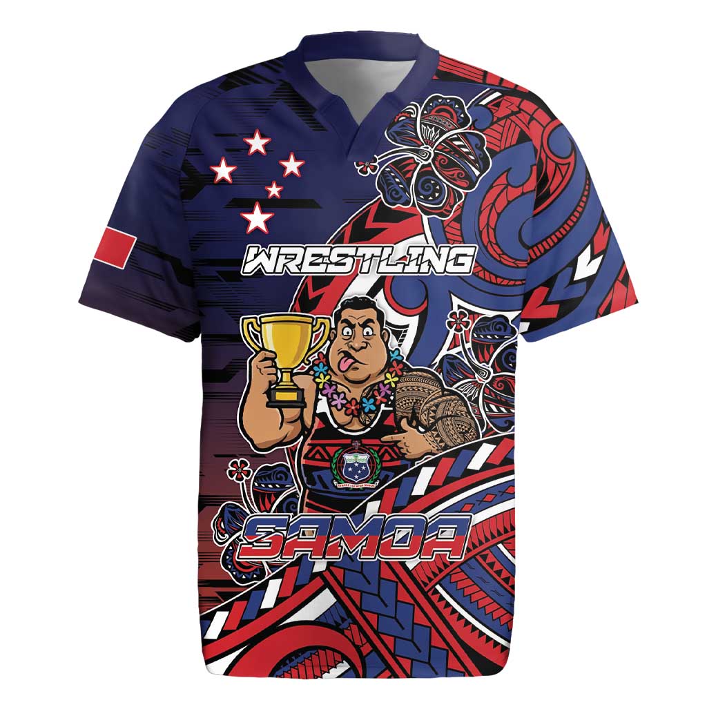 Personalised Samoa Wrestling Rugby Jersey Polynesian Warrior Funny Style DT05 Navy - Polynesian Pride