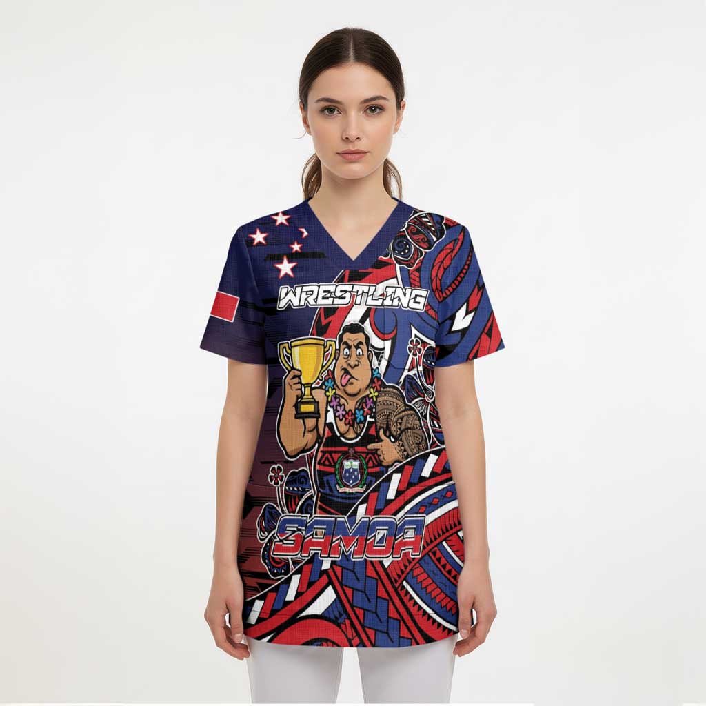 Personalised Samoa Wrestling Scrub Top Polynesian Warrior Funny Style - Polynesian Pride