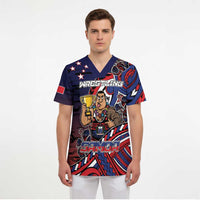 Personalised Samoa Wrestling Scrub Top Polynesian Warrior Funny Style - Polynesian Pride